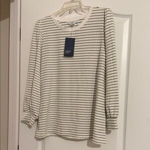 Crown & Ivy Olive Green and White Striped Blouse